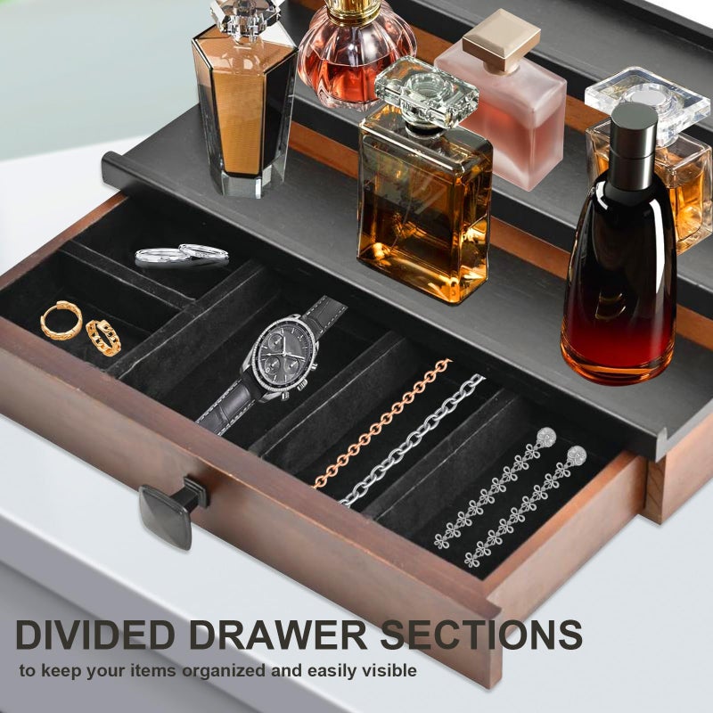 TIRYIUOU Cologne Organizer for Men  3 Tier Wooden Cologne Stand for Men  Perfume Organizer Display  Cologne Shelf with Drawer and Hidden Compartment  Gift for Men - Image 2